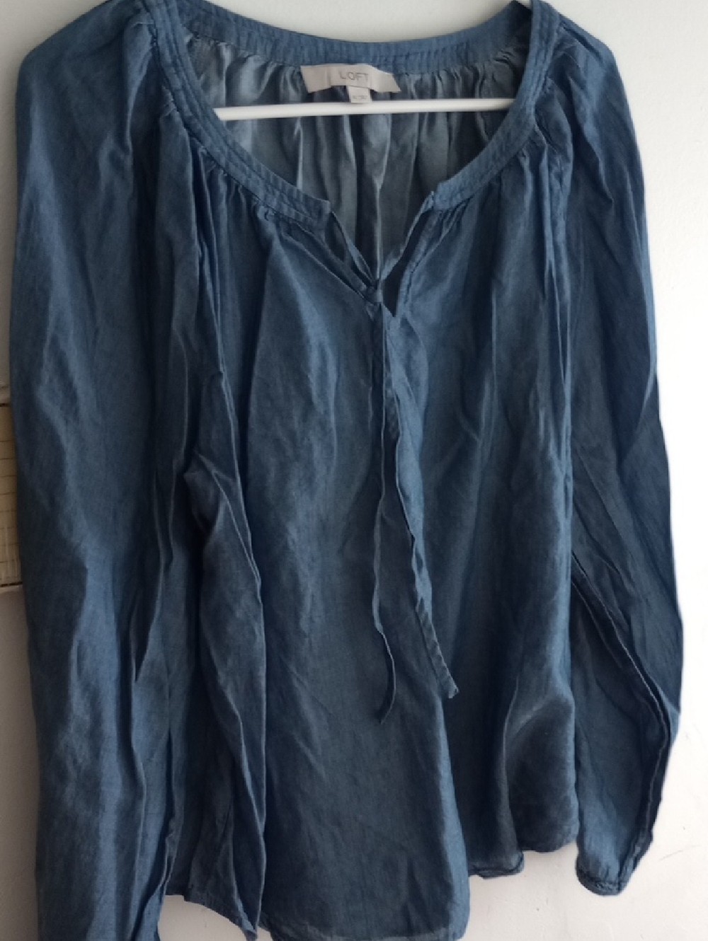 LOFT Indigo Tie-Front Peasant Blouse